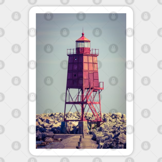 Red Metal Lighthouse Racine Wisconsin Sticker by Enzwell